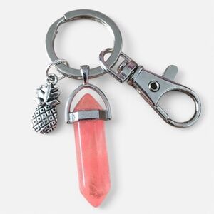Pineapple Cherry Quartz Gemstone Keychain, Pineapple Keyring
